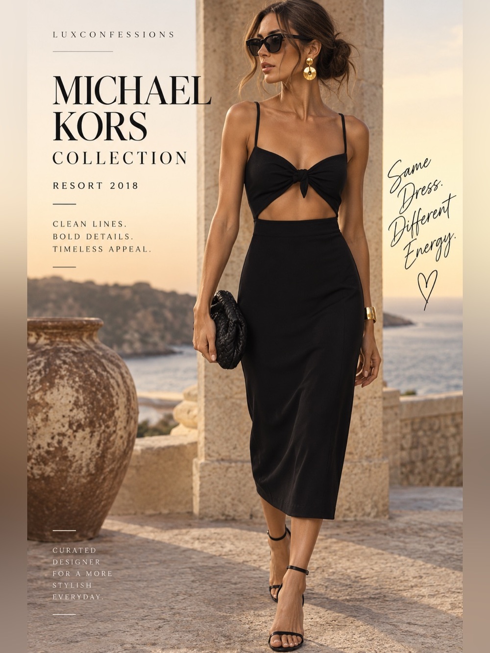 Michael Kors Collection Resort 2018 Black Cutout Open Back Midi Dress NWT 10